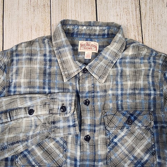 True Religion Men's‎ Plaid Button Front Long Sleeve Shirt Mens Size S - Picture 1 of 7